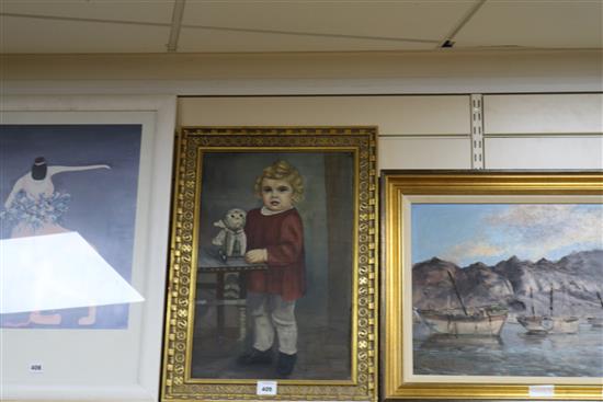 M. Luiz. oil on board of a child, signed and dated 1946 52 x 34cm.